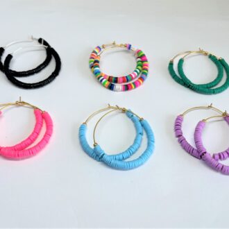 Hoop Earring with Clay Heishi Beads Kidcore Collection Color Choices