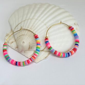 Hoop Earring with Clay Heishi Beads Kidcore Collection Multi on Shell
