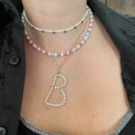 Pearl Clay 6mm, Pearl Monogram Initial Personalized, Cherry Necklace on Model