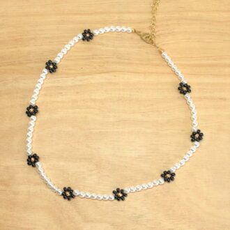 Pearl Daisy Chain Necklace Black Gold Natural KidCore Collection