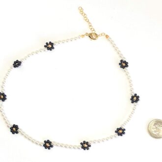 Pearl Daisy Chain Necklace Black Gold Natural KidCore Collection Sizing
