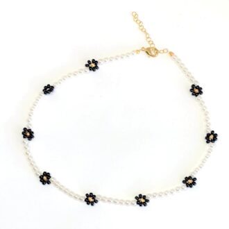 Pearl Daisy Chain Necklace Black Gold White KidCore Collection