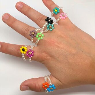 Pearl Daisy Chain Ring Assorted Color Variety Natural KidCore Collection Model