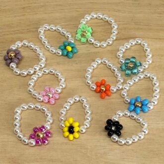 Pearl Daisy Chain Ring Assorted Color Variety Natural KidCore Collection Wood
