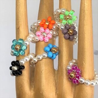 Pearl Daisy Chain Ring Assorted Color Variety Natural KidCore Collection wood model
