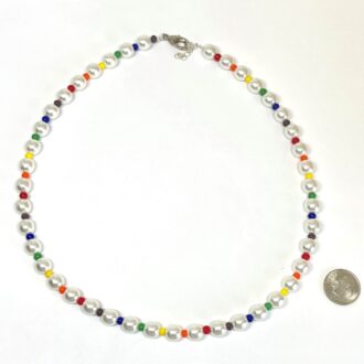 Pearl Seed Bead Necklace Rainbow 8 mm Large Sizing