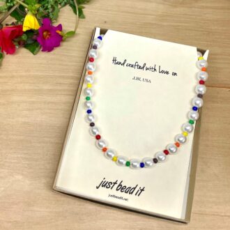 Pearl Seed Bead Necklace Rainbow 8 mm Large in Box