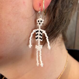 Skeleton Earrings Halloween Jewelry Phoebe Bridgers Inspired Hand Beaded Earrings Day of Dead Sugar Skull Delica Brick Stitch Made in USA