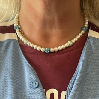 Phillies Beaded Pearl Necklace with Bling/ Philadelphia Phils Red