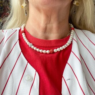 Phillies Pearl and Red Bling Necklace Model