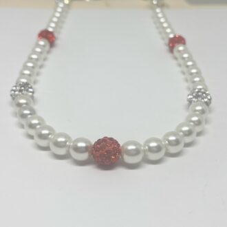 Phillies Pearl and Red Bling Necklace closeup