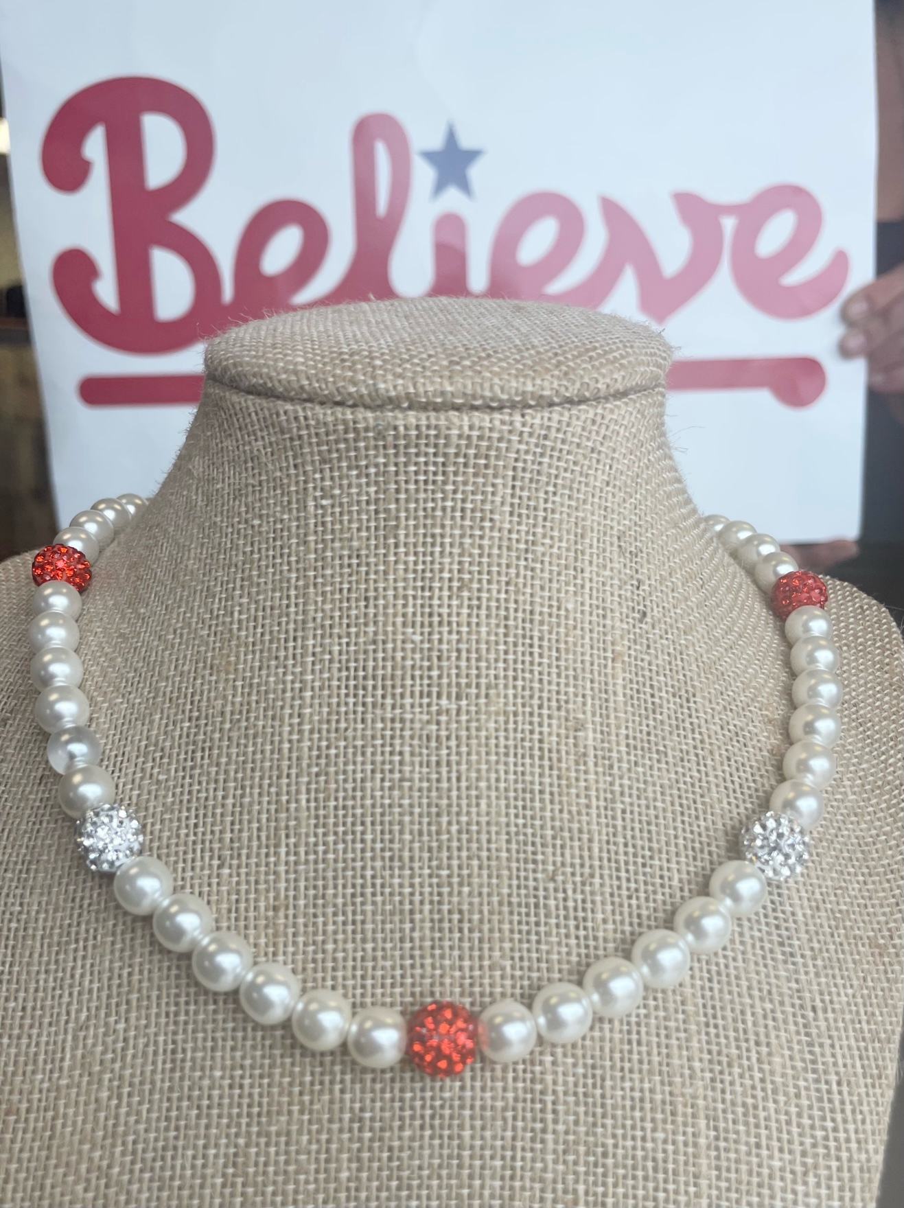 Phillies Pearl and Red Bling Necklace