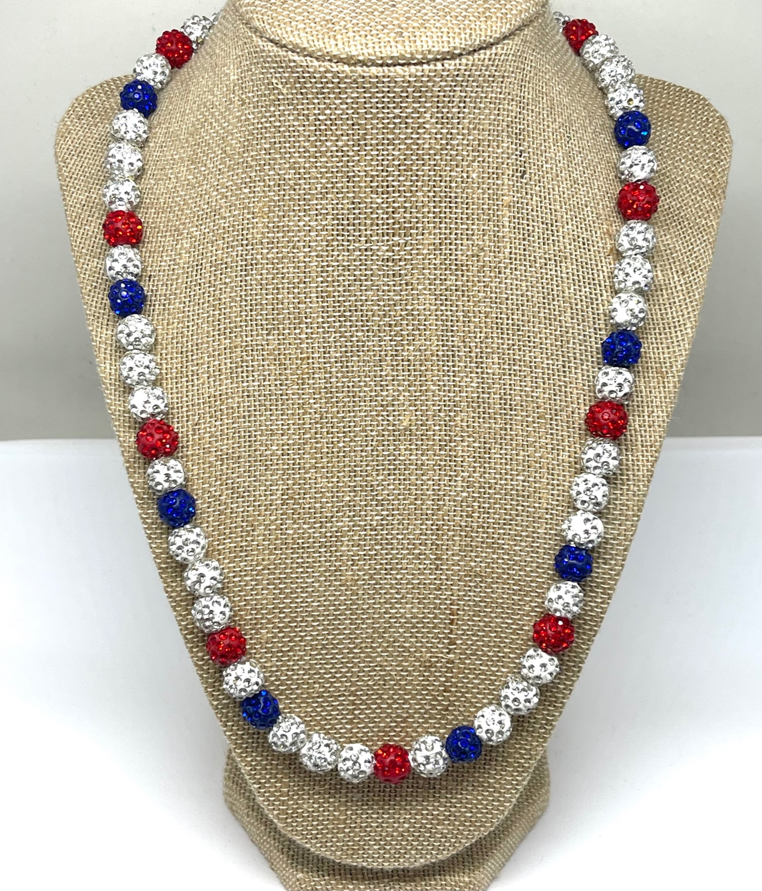 Blue and White Beaded Necklace with Fan Shaped Links - Ruby Lane