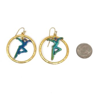 Gold RAinbow Dancer Earrings w Dime